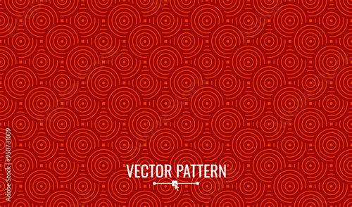 Seamless Asian Background Pattern. Red and Gold Abstract Geometric Wavy Lines. Traditional Japanese Vintage Ornament. Vector Illustration.
