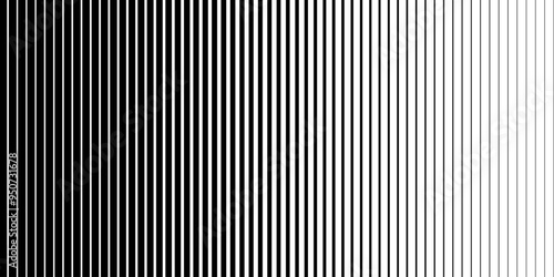 Line Halftone Gradation Abstract Pattern. Straight Lines Smooth Gradient Fade Texture Background. Black and White Parallel Stripes Thick to Thin Transition Effect. Vector Illustration.