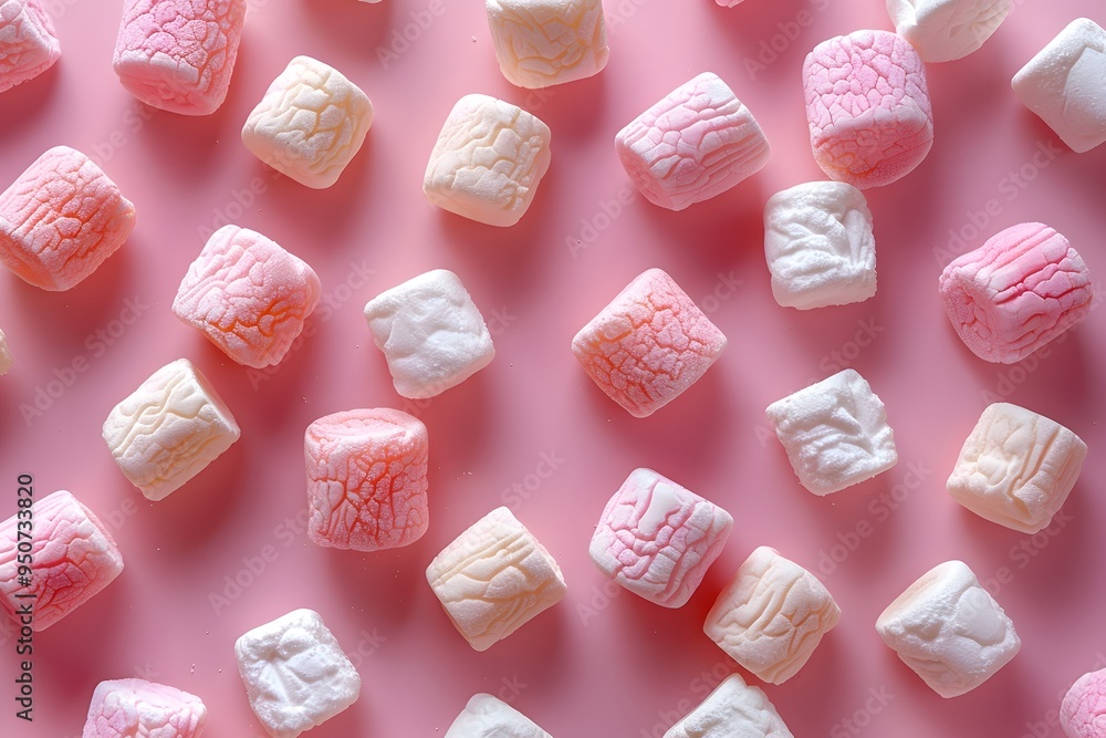 Colorful Marshmallows on a Pink Background Colorful Marshmallows on a Pink Background