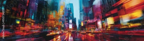 Abstract Urban Landscape with Blurry Lights and Buildings