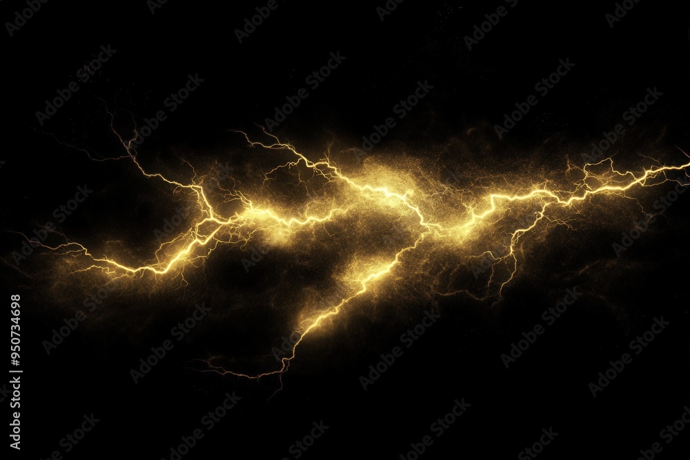 Fototapeta premium A yellow lightning bolt is shown in the dark, generative ai image