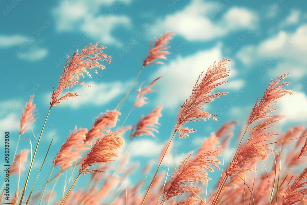 custom made wallpaper toronto digitalDry grass flowers blowing in the wind with blue cloudy sky background, Autumn concept