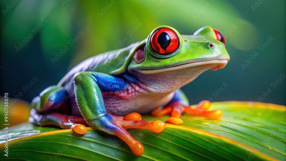 Close up view of a vibrant frog , amphibian, wildlife, nature, green, animal, closeup, colorful, eyes, skin, slimy, wild Close up view of a vibrant frog , amphibian, wildlife, nature, green, animal, closeup, colorful, eyes, skin, slimy, wild