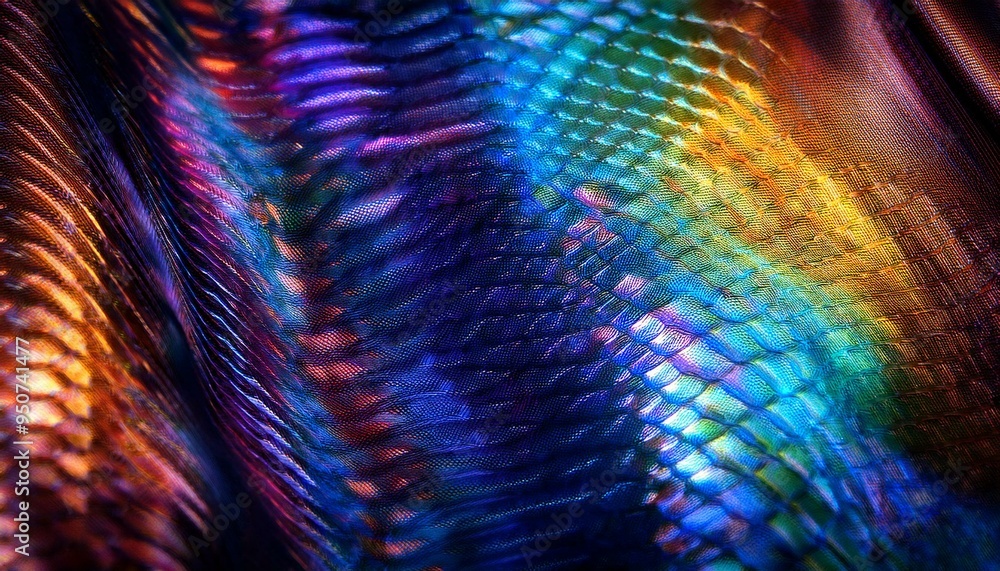 Obraz premium An abstract background with a light focal point on the right, featuring a dark blue and rainbow radial gradient with a texture.