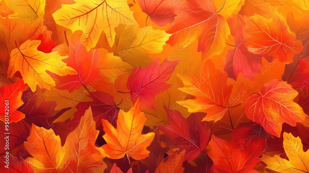 Vibrant autumn leaves in shades of red, orange, and yellow blanket the ground during fall in a serene woodland setting Vibrant autumn leaves in shades of red, orange, and yellow blanket the ground during fall in a serene woodland setting