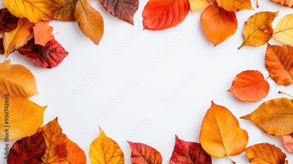 Obraz premium A vibrant arrangement of autumn leaves in warm colors set against a textured, neutral background for seasonal crafting