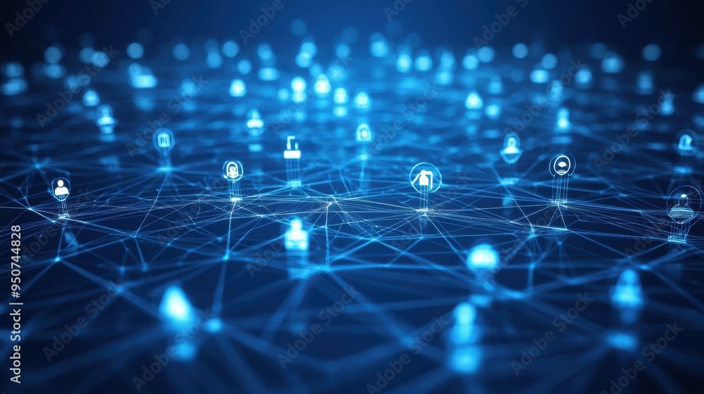 Glowing Digital Network with Interconnected Nodes and Pathways Glowing Digital Network with Interconnected Nodes and Pathways