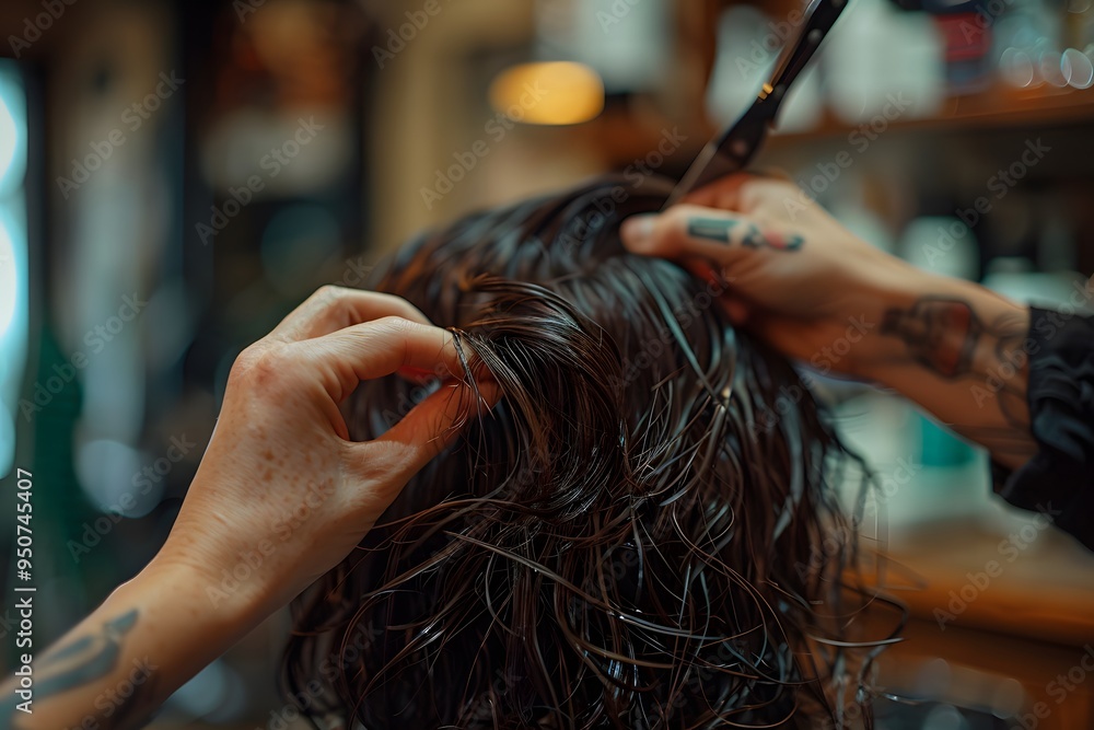 Fototapeta premium Skilled Barber Crafting a Stylish Haircut with Precision and Care