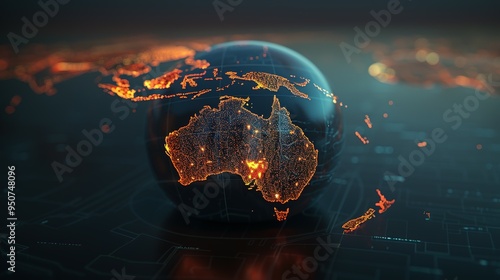 A Digital Globe Featuring Illuminated Australia and New Zealand