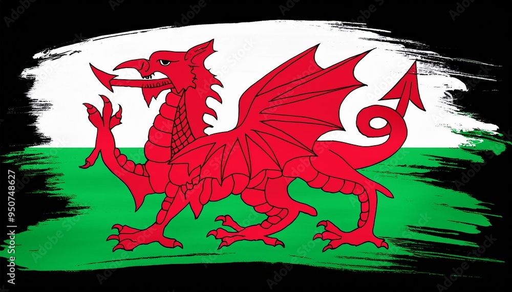 Wales flag in abstract brushstroke style Wales flag in abstract brushstroke style
