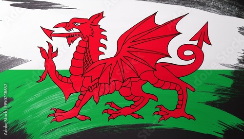 Wales flag in abstract brushstroke style