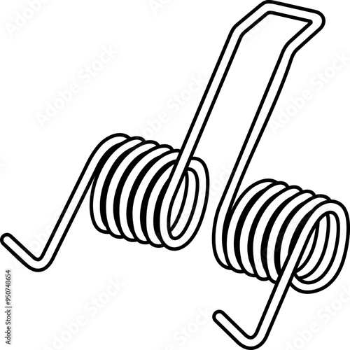 Double torsion coil spring. Vector outline illustration.