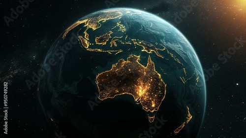 Earth with Australia Illuminated at Night from Space