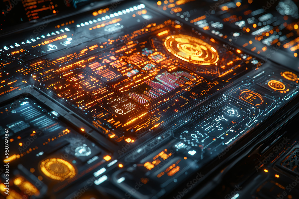 Obraz premium A tabletop where each section of the surface lifts to reveal a different type of data or fact underneath. Concept of hidden and interactive information.
