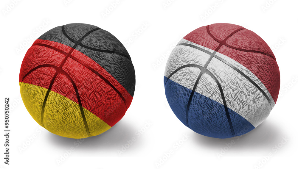basketball balls with the national flags of netherlands and germany on the white background. basketball balls with the national flags of netherlands and germany on the white background.