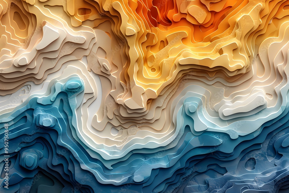 Abstract Topographic Layers in Warm and Cool Tones Abstract Topographic Layers in Warm and Cool Tones