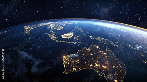Earth's Nighttime View Featuring Southeast Asia and Australia