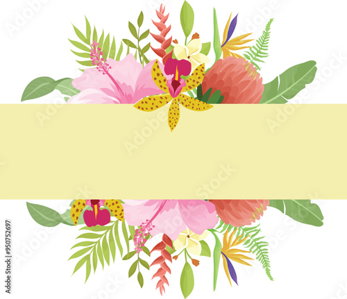 Palm Leaf and Tropical Flowers Frame