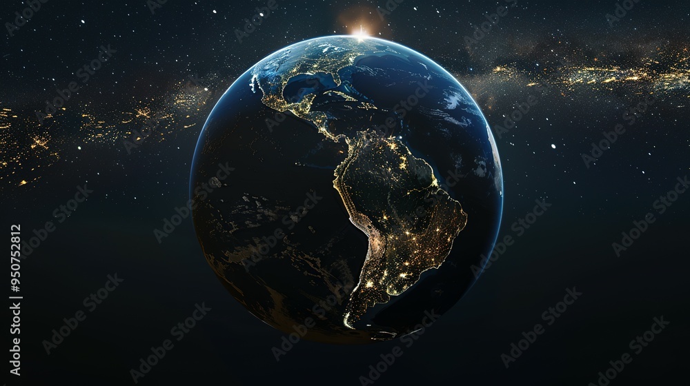 Earth at Night with City Lights and Stars Earth at Night with City Lights and Stars