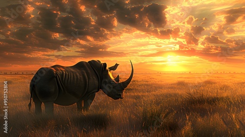 Rhinoceros in the wide savannah