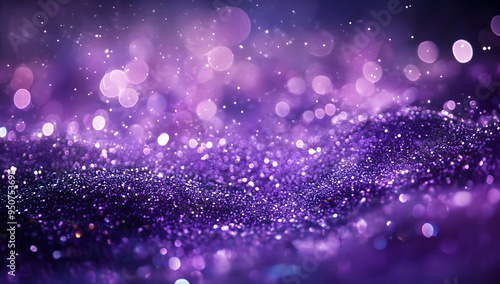 Elegant and detailed purple glitter particles flowing underwater on a shimmering luxury background