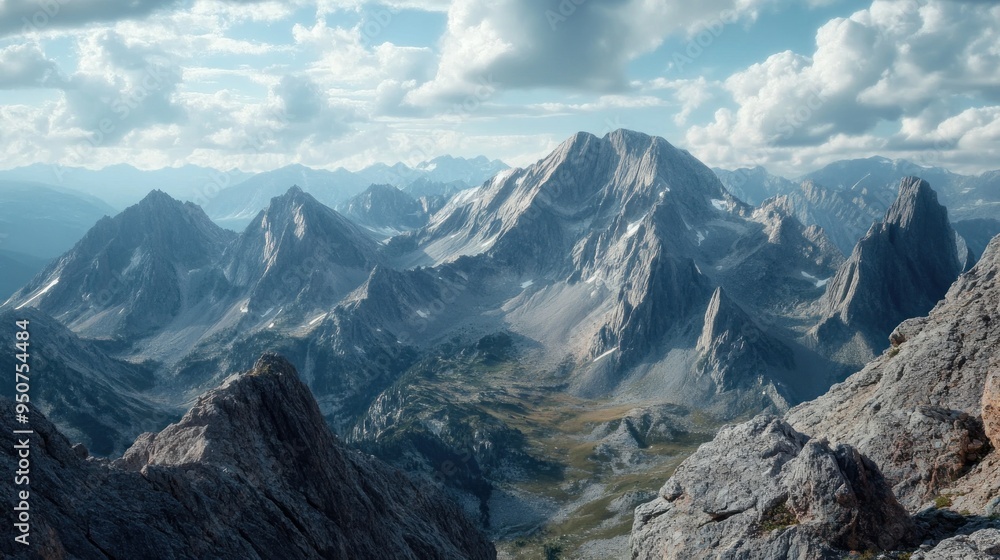 Majestic Mountain Range with Cloudy Sky Majestic Mountain Range with Cloudy Sky