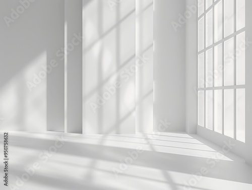 A white room with a large window that lets in a lot of light, generative ai image