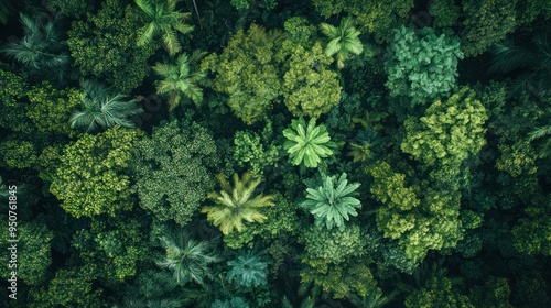 Aerial View of Lush Green Tropical Rainforest Canopy