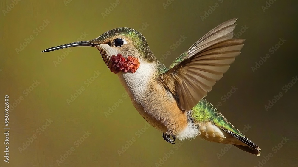 Fototapeta premium The tiny hummingbird: nature’s vibrant jewel and nectar guardian in the garden