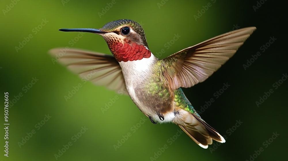 Fototapeta premium The tiny hummingbird: nature’s vibrant jewel and nectar guardian in the garden
