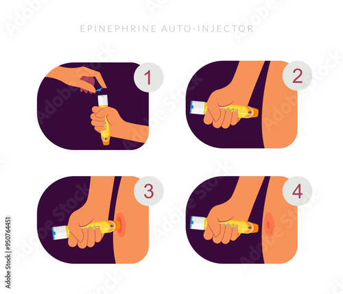 Adrenaline- hormone Injection for Severe Food Allergy - Stock Illustration