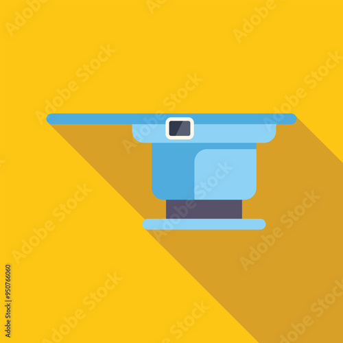 Modern medical scanner machine standing on yellow background with shadow