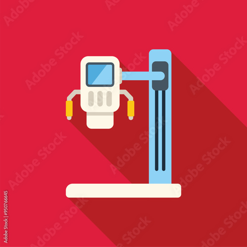 Modern medical linear equipment standing on the floor and making x ray procedure