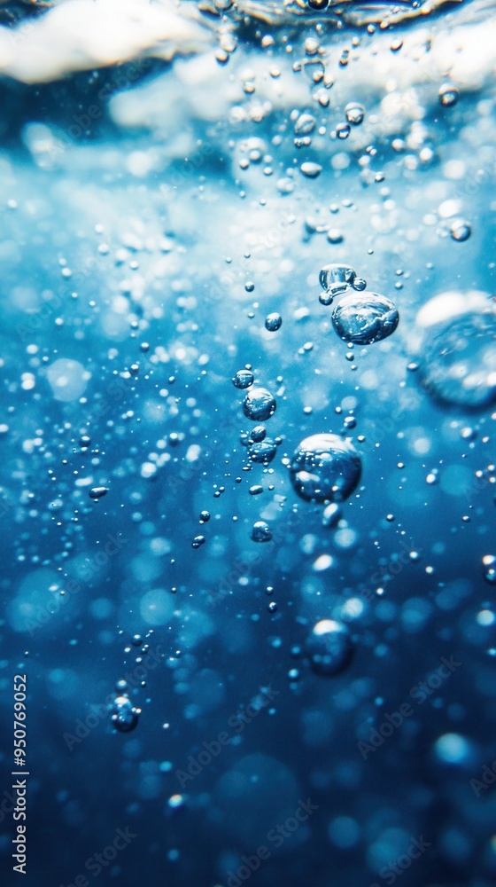 A background of blue bubbles floating in water A background of blue bubbles floating in water