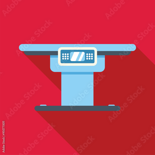 Medical scanner machine standing on a red background, flat design with long shadow