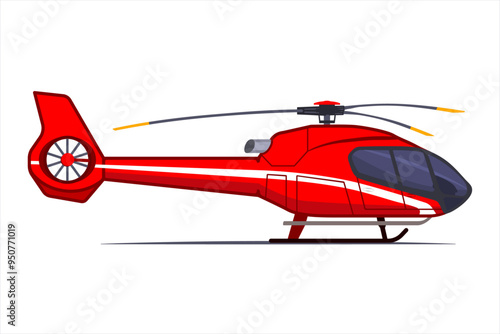 Emergency helicopter. Rescue helicopter in cartoon design. Ambulance helicopter, side view. Red medical evacuation helicopter. Fast transportation of patients by helicopter. Vector illustration EPS 10
