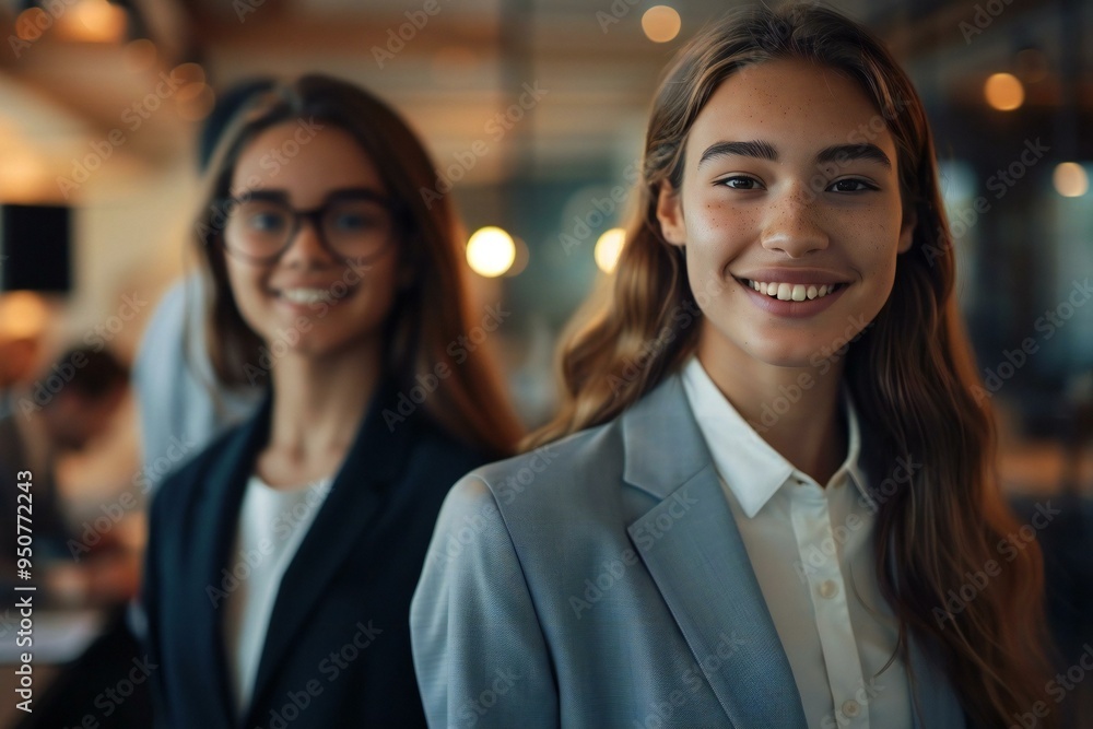 diverse group of confident and smiling young business people standing in their office, showcasing teamwork and professionalism. diverse group of confident and smiling young business people standing in their office, showcasing teamwork and professionalism.