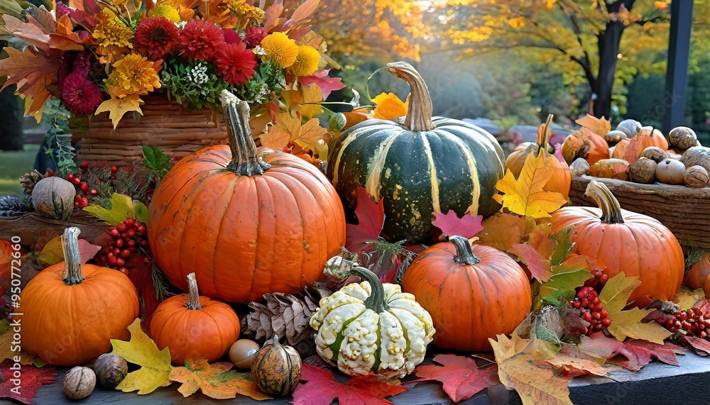 Vibrant pumpkins, adorned with autumn designs, are surrounded by scattered leaves, acorns, and glowing candles, all bathed in cozy, golden light. Vibrant pumpkins, adorned with autumn designs, are surrounded by scattered leaves, acorns, and glowing candles, all bathed in cozy, golden light.
