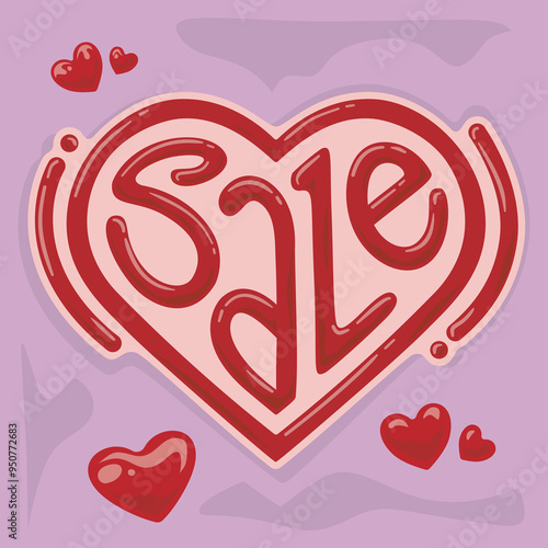 Printlettering style illustrated promos, sales and offers, romantic red heart, for designers