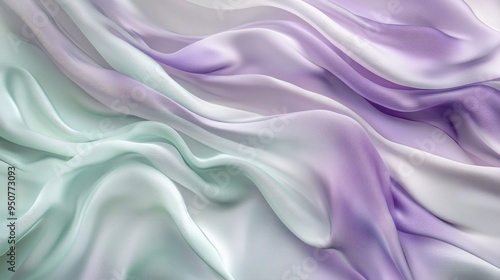 Close-up of beautiful silks in soft lavender tones under soft ambient light. Abstract silk waves on a light gray background.