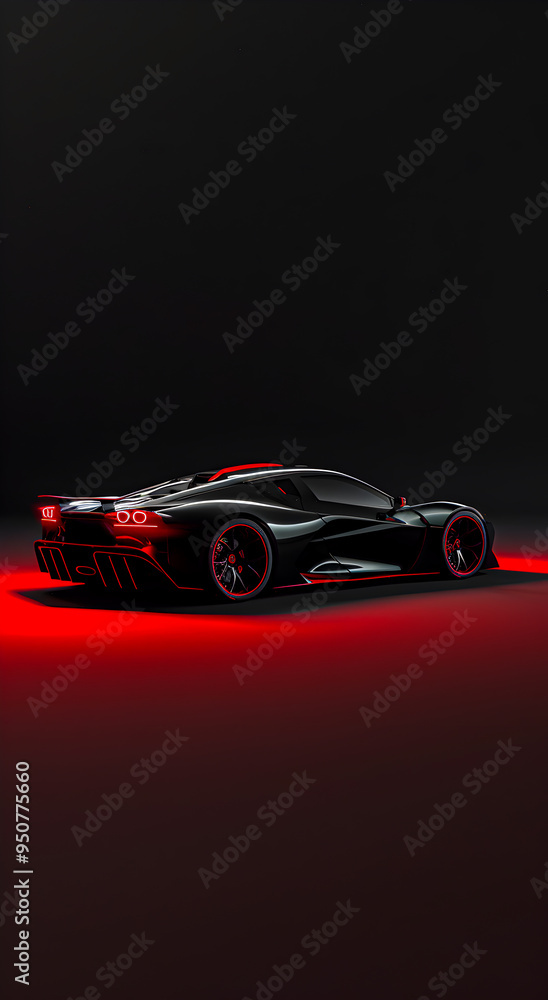 Sleek black sports car with red accents. Sports car concept. Sleek black sports car with red accents. Sports car concept.