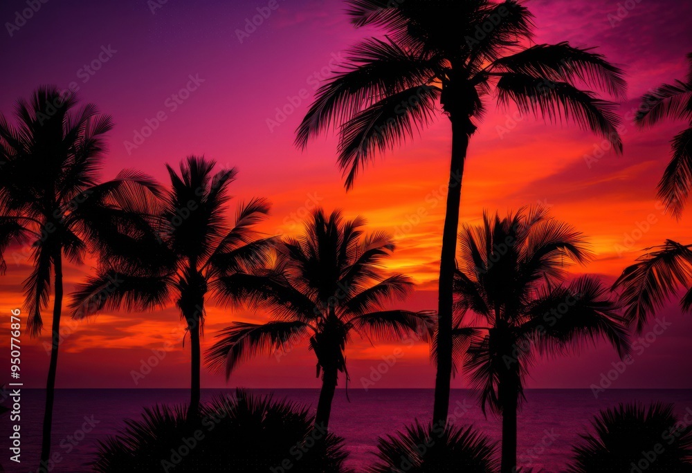 vibrant silhouetted palm trees framed stunning sunset sky rich colors gradients, tropical, nature, landscape, horizon, beauty, exotic, dusk, scenic, warm vibrant silhouetted palm trees framed stunning sunset sky rich colors gradients, tropical, nature, landscape, horizon, beauty, exotic, dusk, scenic, warm