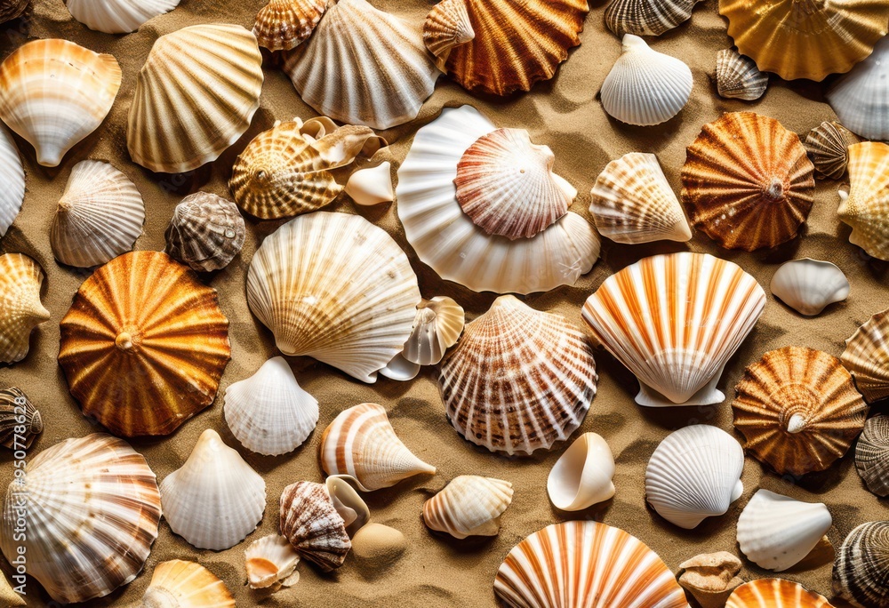 colorful seashells beautifully arranged sandy showcasing variety patterns natural coastal setting, beach, ocean, summer, marine, texture, shore, landscape colorful seashells beautifully arranged sandy showcasing variety patterns natural coastal setting, beach, ocean, summer, marine, texture, shore, landscape