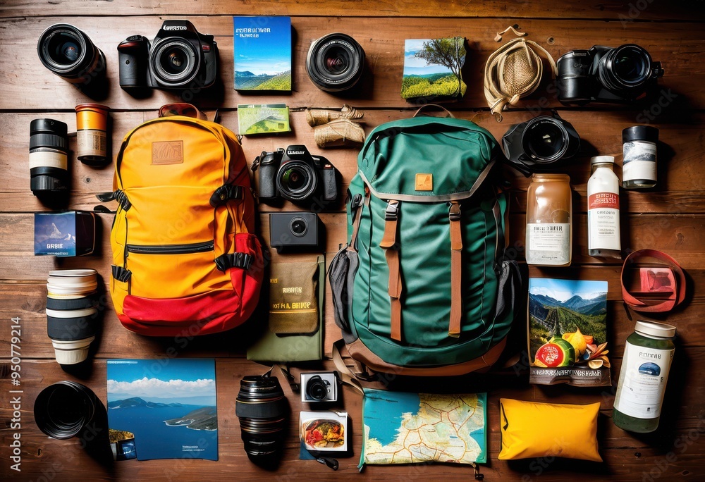 vibrant travel itinerary display featuring essential packing items ...