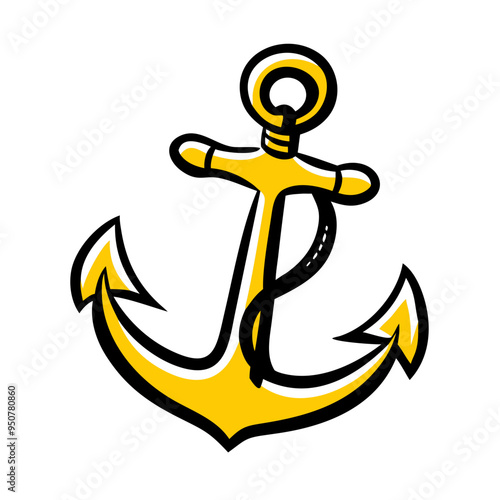 Nautical Yellow Anchor Illustration Vector Maritime Symbol Marine Design Purple Background