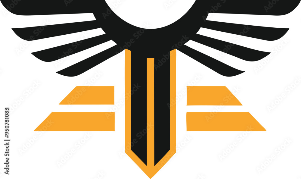 Abstract Winged Shield Emblem with Black and Yellow Elements on Gray Background Ideal for Logos Abstract Winged Shield Emblem with Black and Yellow Elements on Gray Background Ideal for Logos