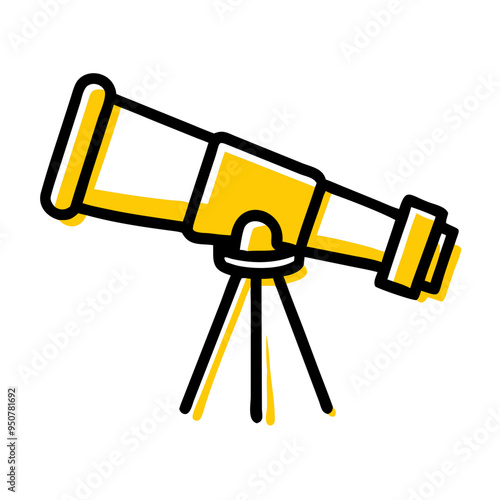 Yellow Telescope Vector Illustration Astronomical Equipment Exploration Observing Tool Design