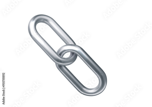 3d silver chain realistic illustration Isolated on white background PNG. 3D chrome metallic retro futuristic design element.