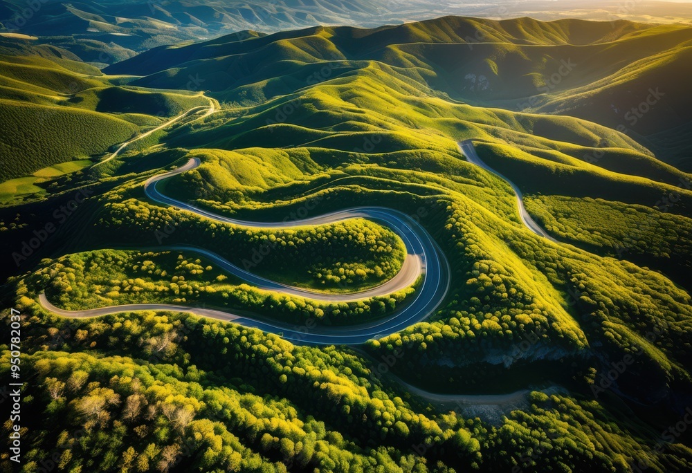 vibrant aerial perspective winding road surrounded lush greenery scenic terrain, view, landscape, nature, outdoors, travel, adventure, exploration vibrant aerial perspective winding road surrounded lush greenery scenic terrain, view, landscape, nature, outdoors, travel, adventure, exploration