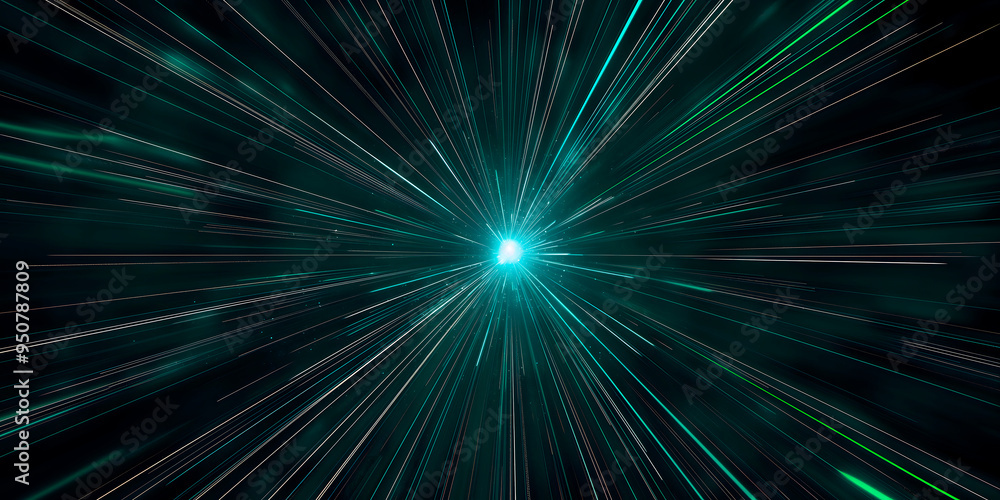 Abstract background with of teal light rays bursting outward from the center, creating a high-energy, futuristic effect perfect for technology, space, and science-related themes Abstract background with of teal light rays bursting outward from the center, creating a high-energy, futuristic effect perfect for technology, space, and science-related themes